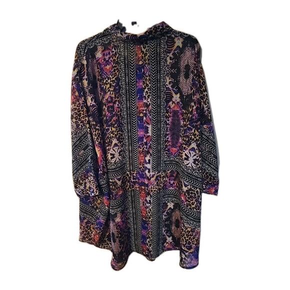 Thread Story Purple Black Mixed Print Long Sleeve Shirt Dress Womans Size 2X - Picture 2 of 7